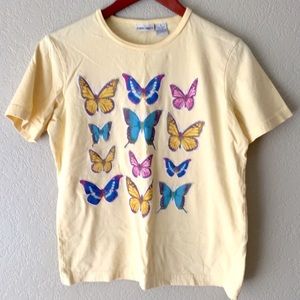 VINTAGE Butterfly Yellow Cotton Graphic T-Shirt